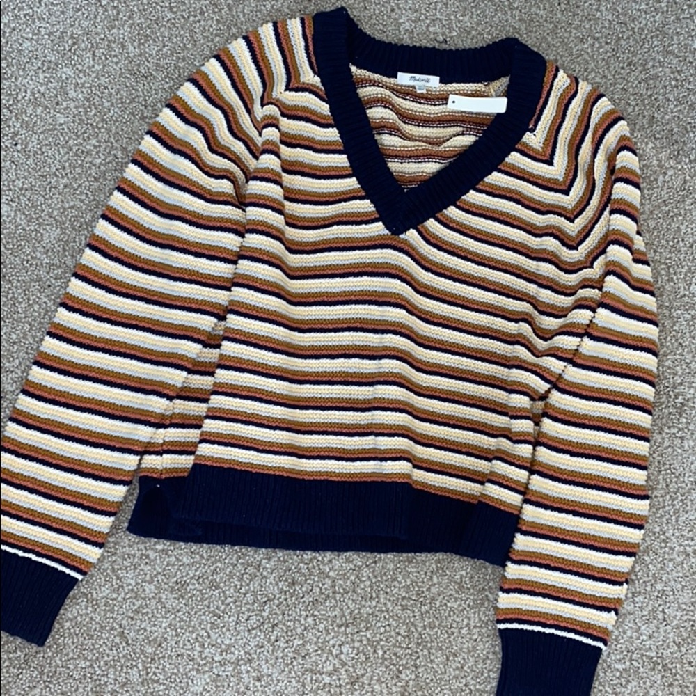 NWT Madewell Arden Striped V-Neck Pullover Sweater - Picture 5 of 6